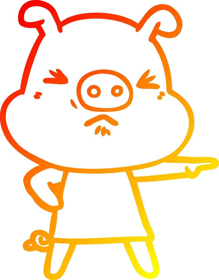 warm gradient line drawing cartoon angry pig vector