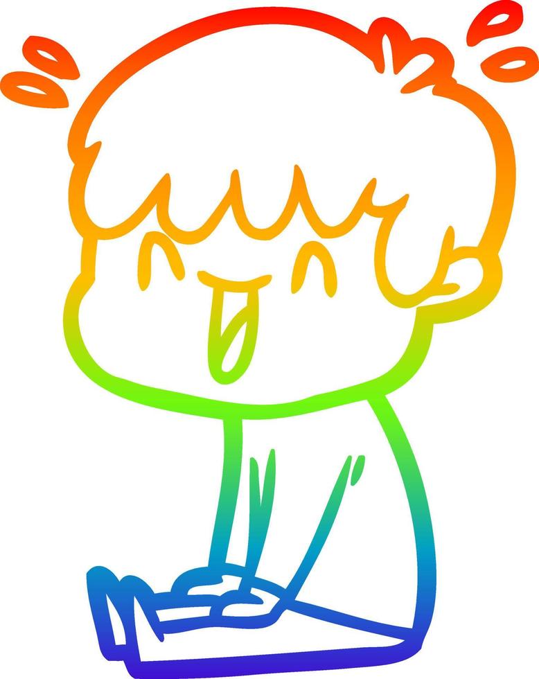 rainbow gradient line drawing cartoon laughing boy vector