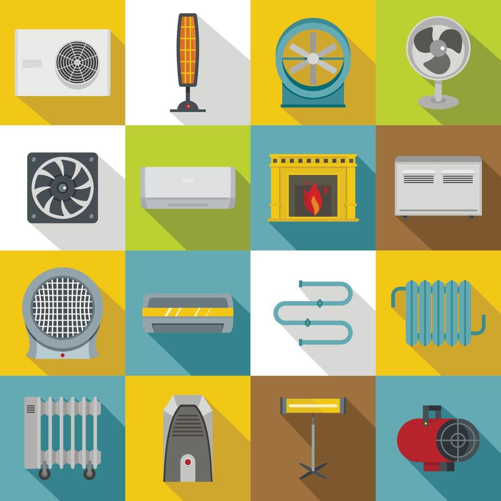 Heating cooling air icons set, flat style vector