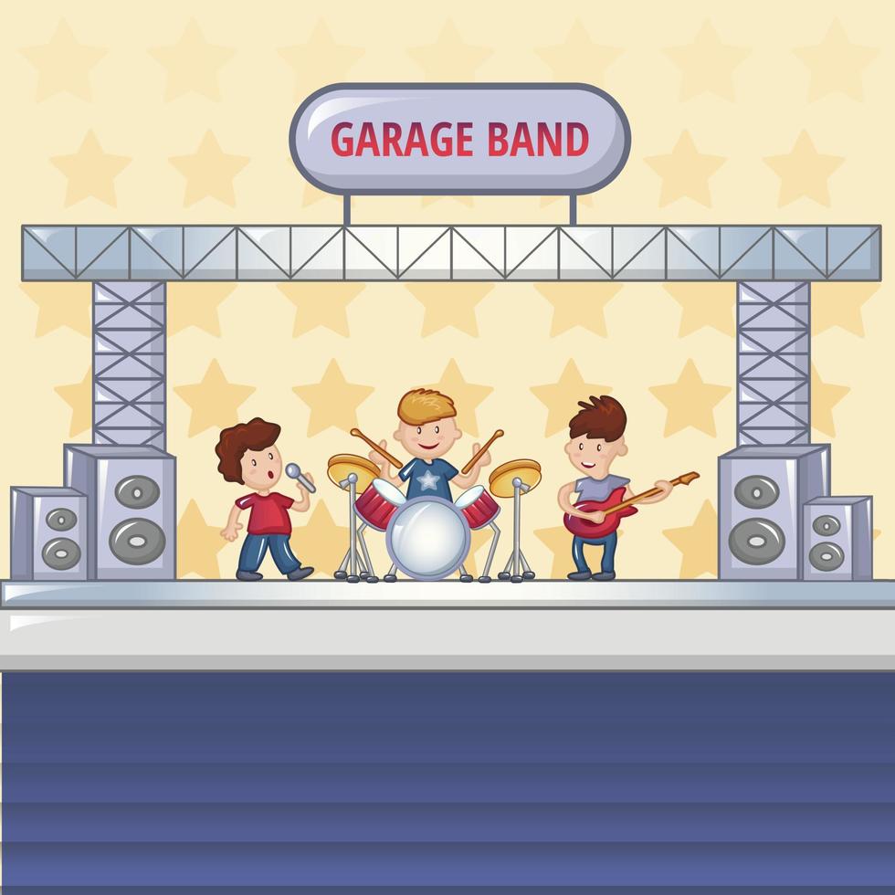 Garage rock band concept background, cartoon style vector