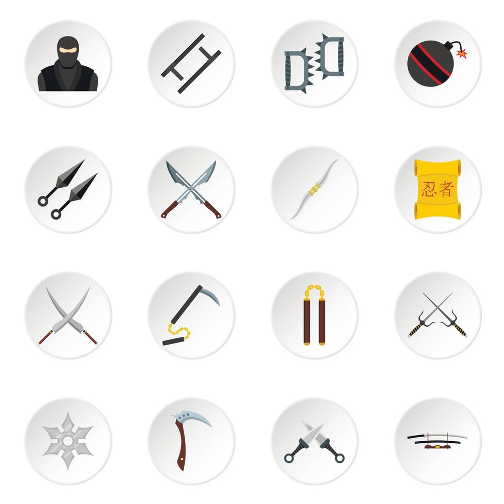 Ninja tools icons set in flat style vector