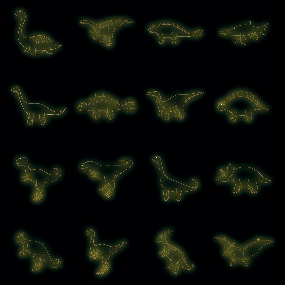 Conjunto de iconos de diferentes dinosaurios neón vectorial vector