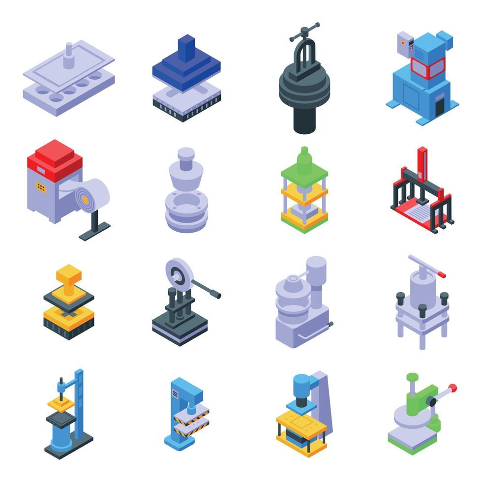 Press form machines icons set, isometric style vector