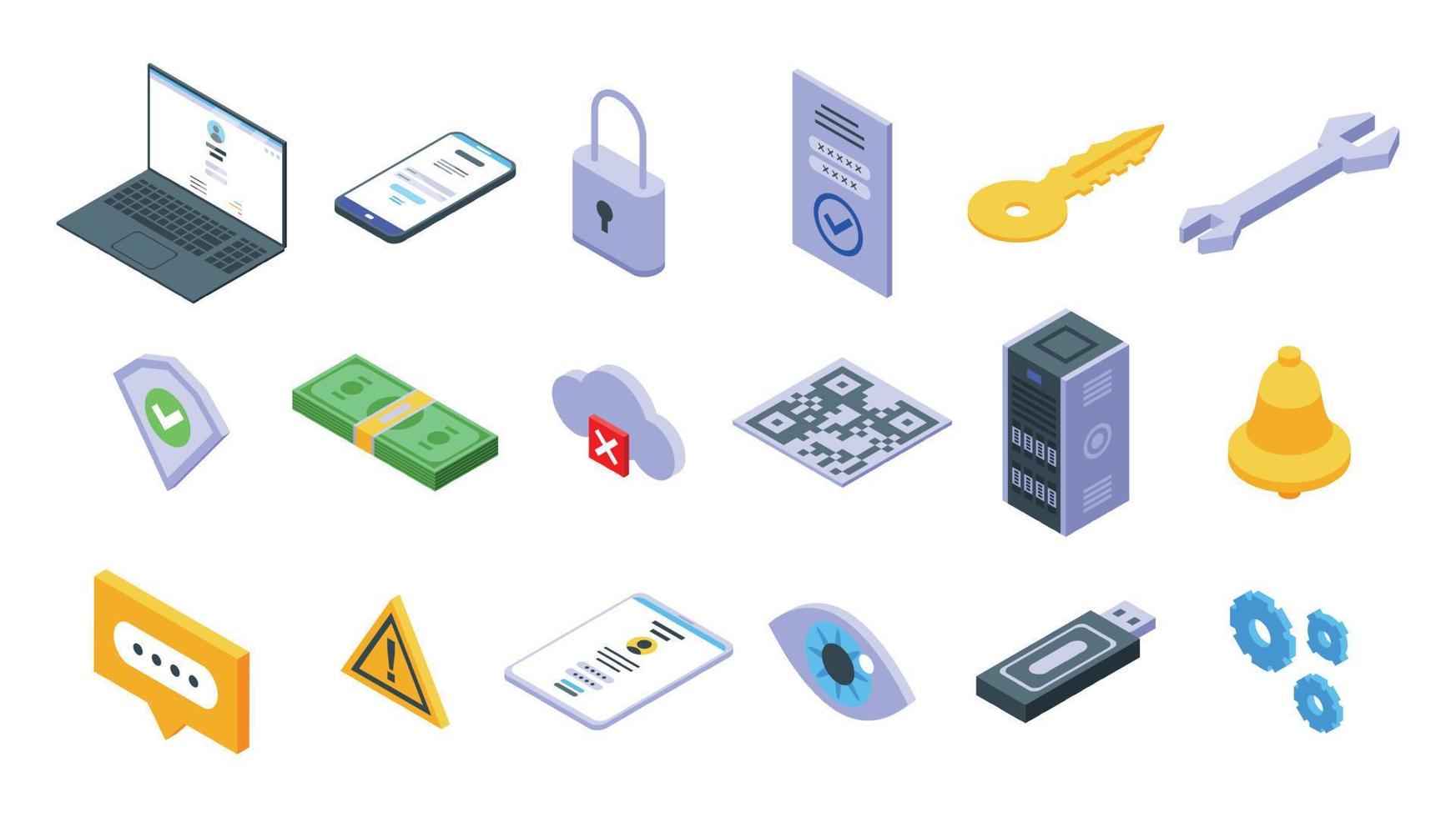 Multi-factor authentication icons set, isometric style vector