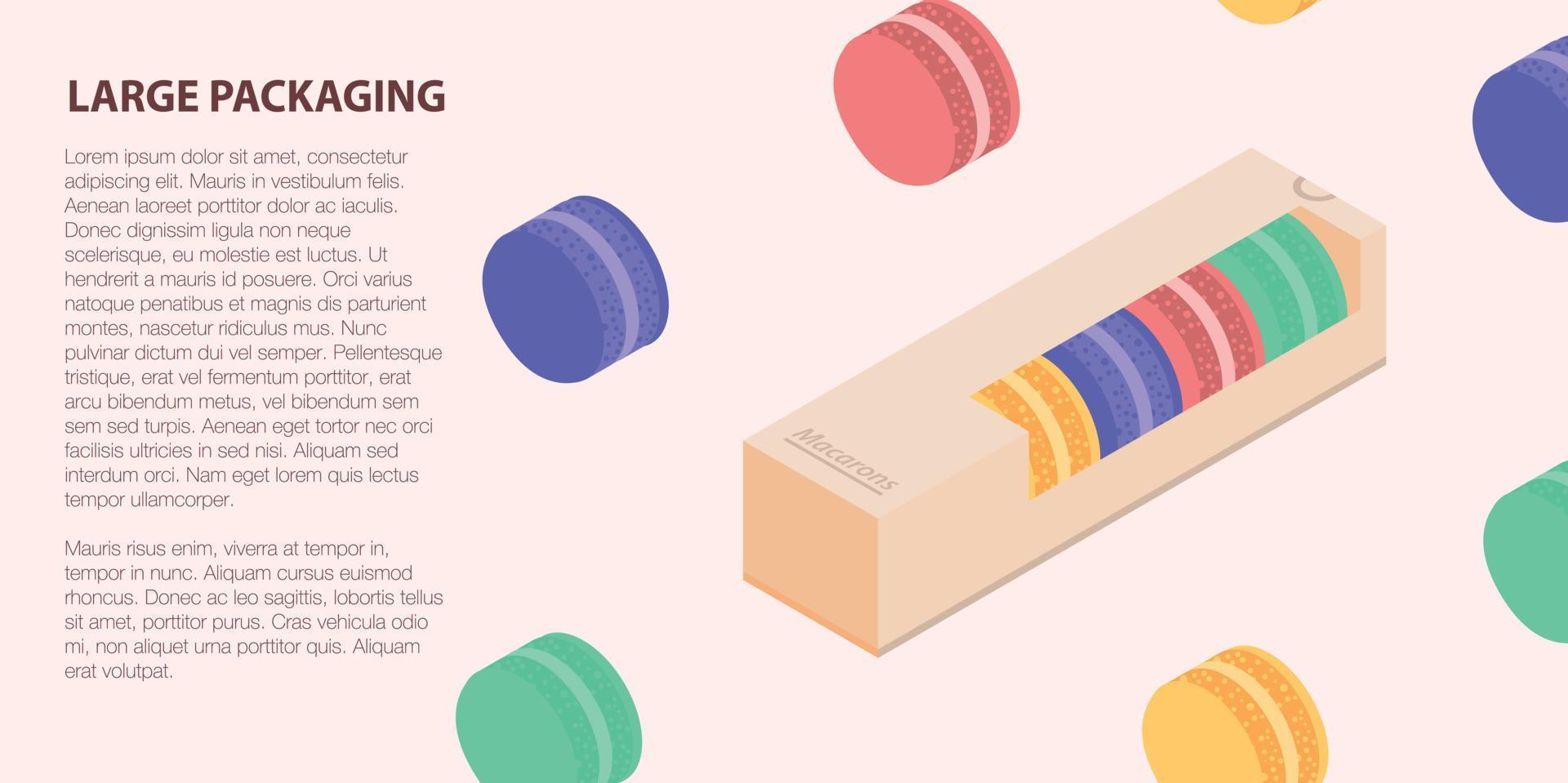 Large macaroon packing banner, isometric style vector
