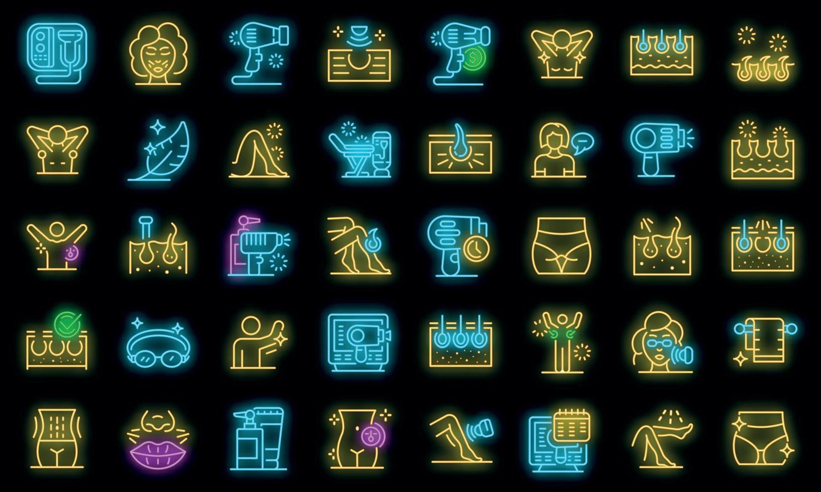 conjunto de iconos de depilación láser neón vectorial vector