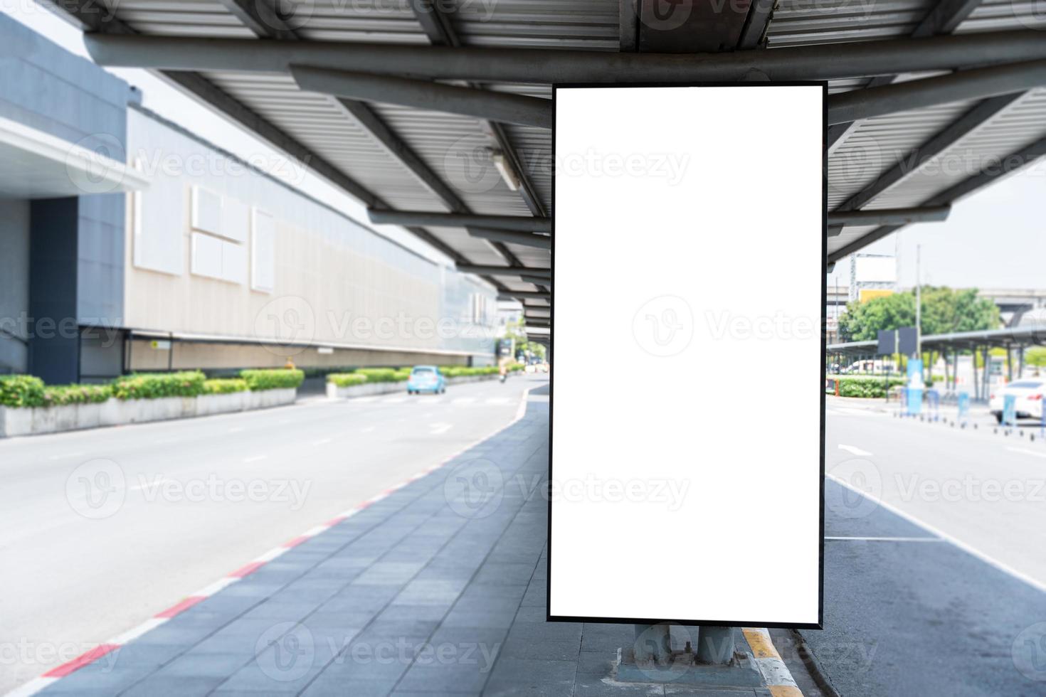 Mock up blank white advertising banner on city street. Blank billboard with copy space for your text or content. photo