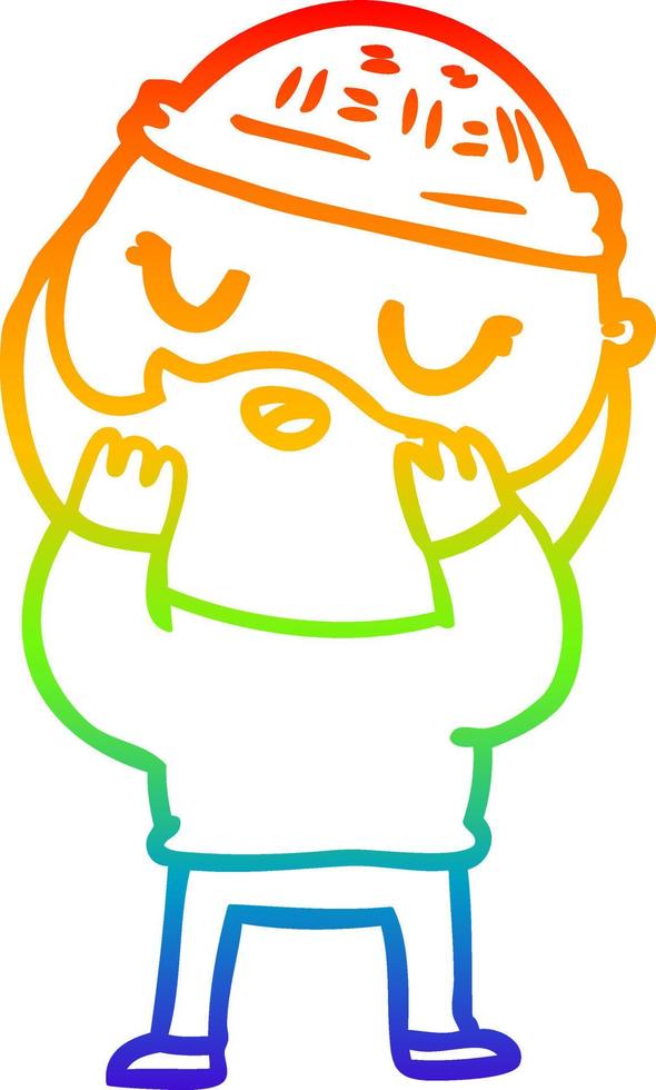 rainbow gradient line drawing cartoon man with beard vector