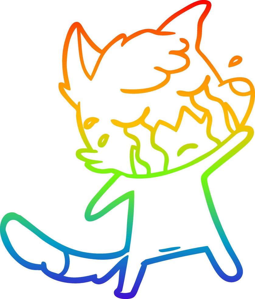 rainbow gradient line drawing crying waving fox cartoon vector