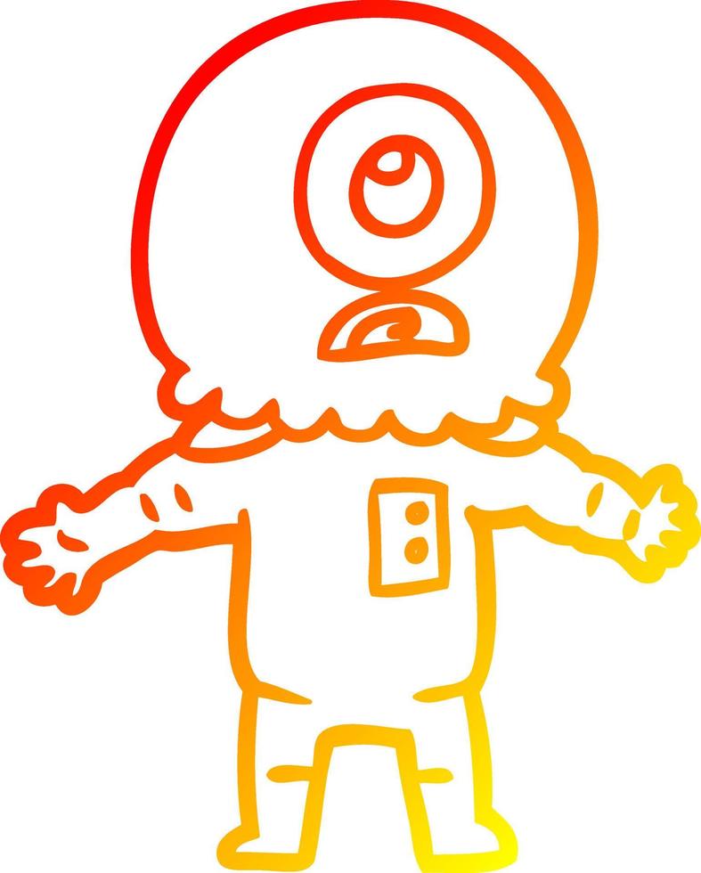 warm gradient line drawing cartoon cyclops alien spaceman vector