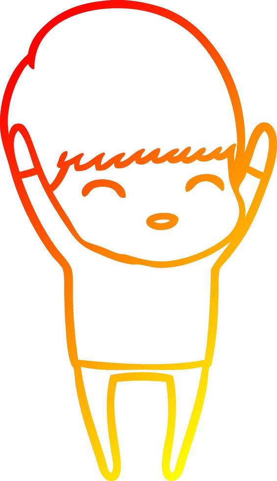 warm gradient line drawing happy cartoon boy vector