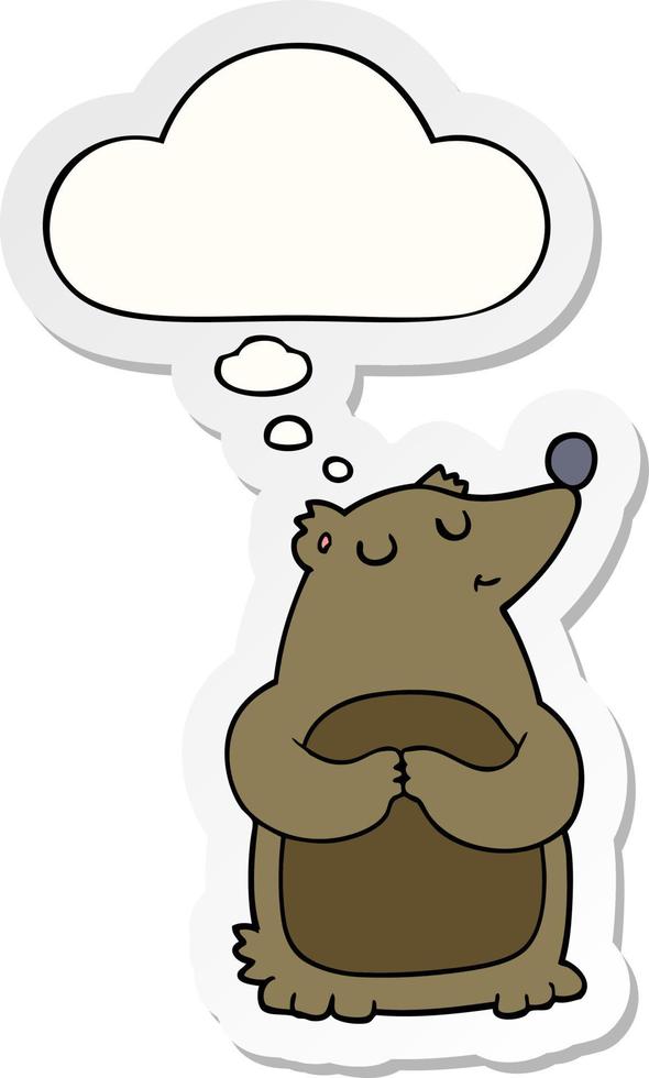 cartoon bear and thought bubble as a printed sticker vector