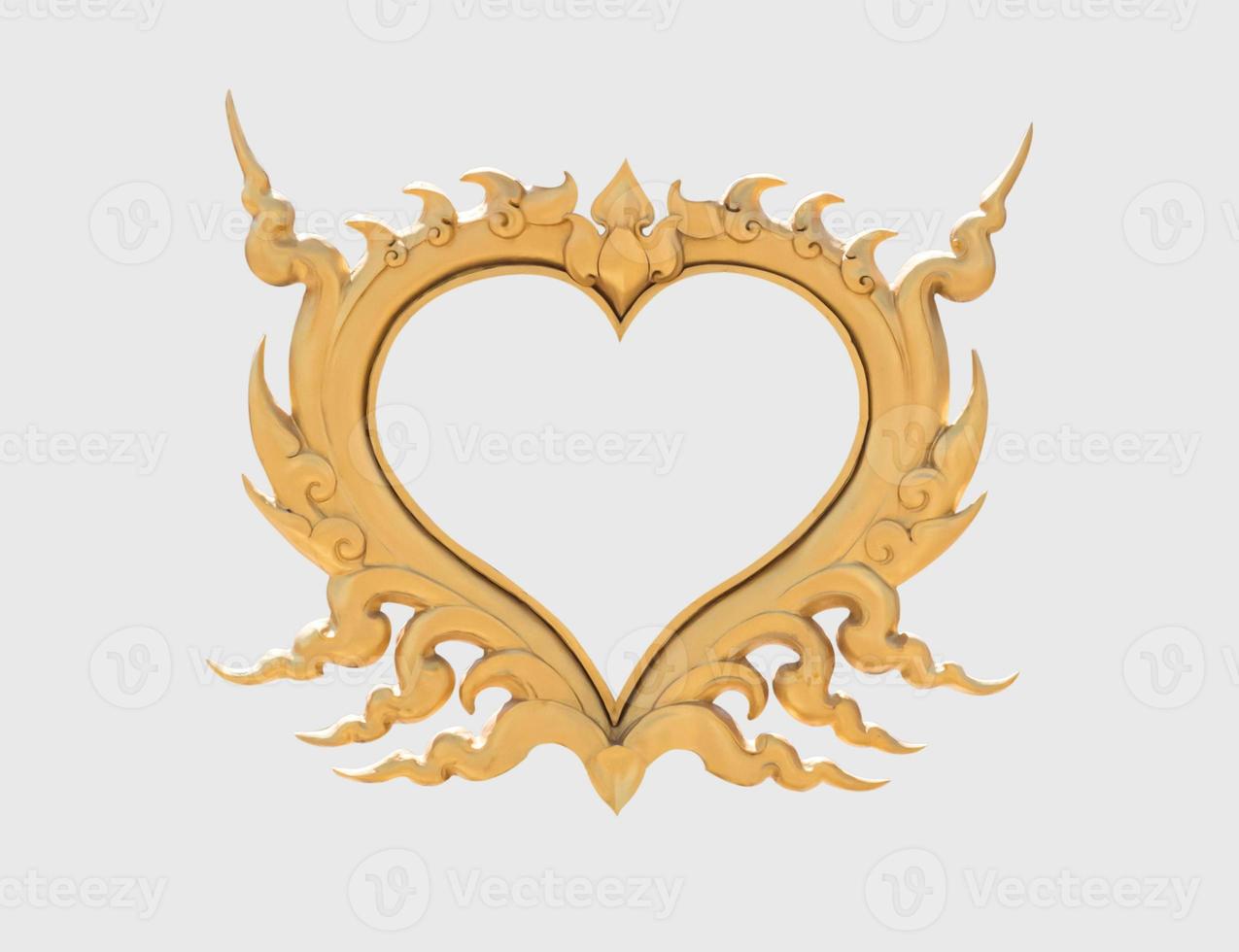 Golden frame of heart shape isolated on a white background with clipping path. photo