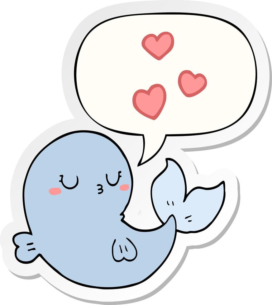 cute cartoon whale in love and speech bubble sticker vector