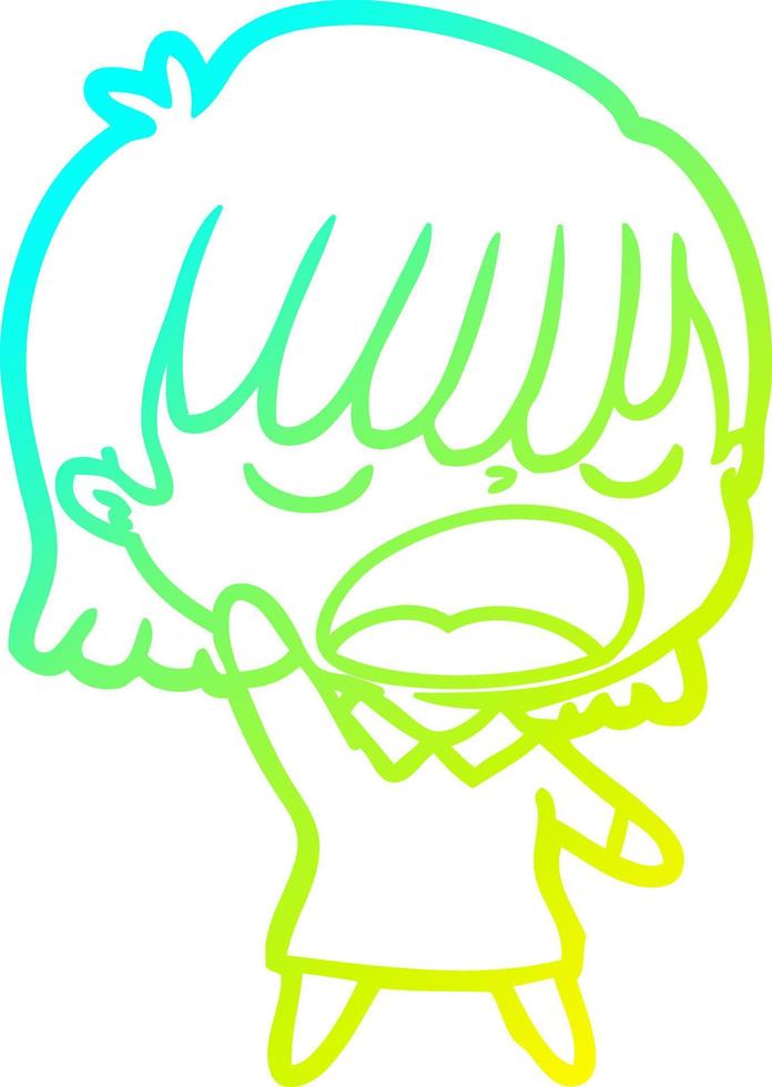 cold gradient line drawing cartoon woman talking loudly vector