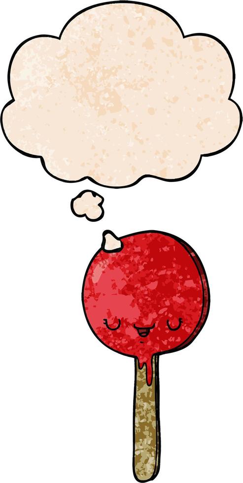 cartoon candy lollipop and thought bubble in grunge texture pattern style vector