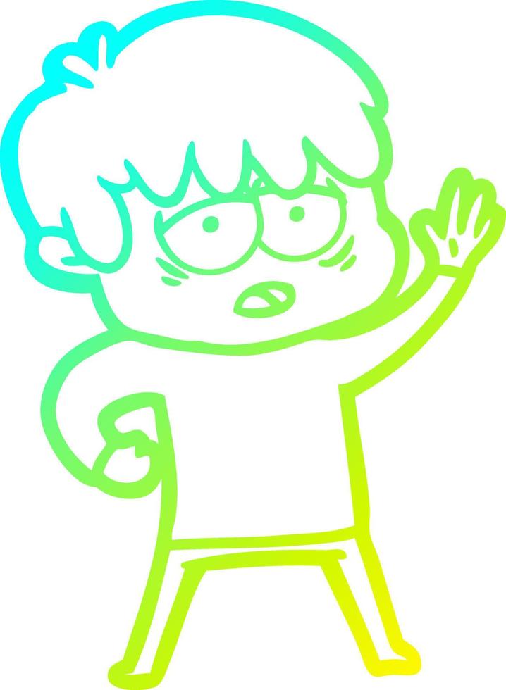 cold gradient line drawing cartoon exhausted boy vector