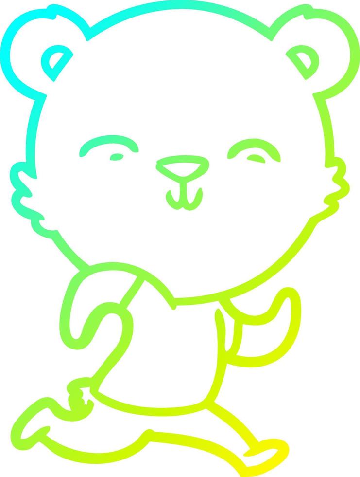 cold gradient line drawing happy cartoon bear jogging vector