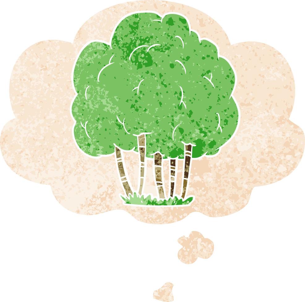 cartoon tree and thought bubble in retro textured style vector