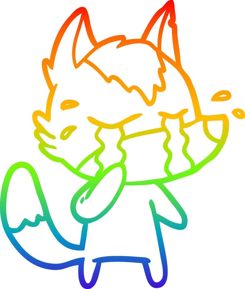 dibujo de línea de gradiente de arco iris lobo llorando de dibujos animados vector