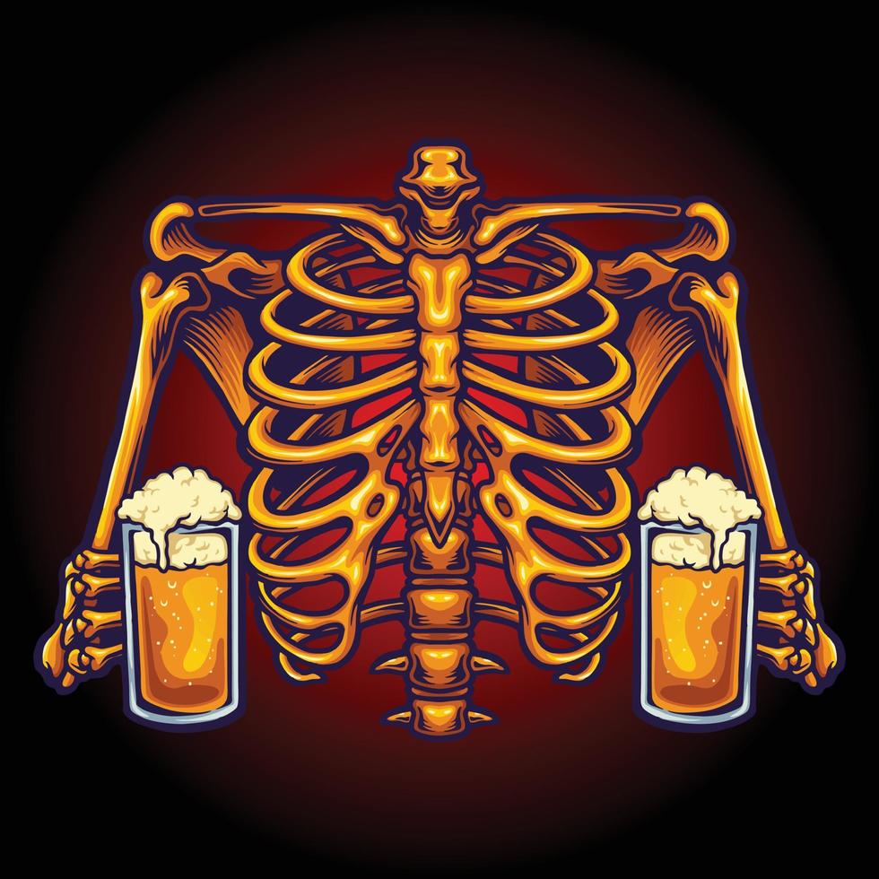 Rib bone with drinking two beer Vector illustrations for your work Logo, mascot merchandise t-shirt, stickers and Label designs, poster, greeting cards advertising business company or brands.
