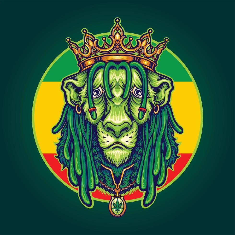 rasta lion king reggae con ilustraciones de la mascota de la corona de oro vector
