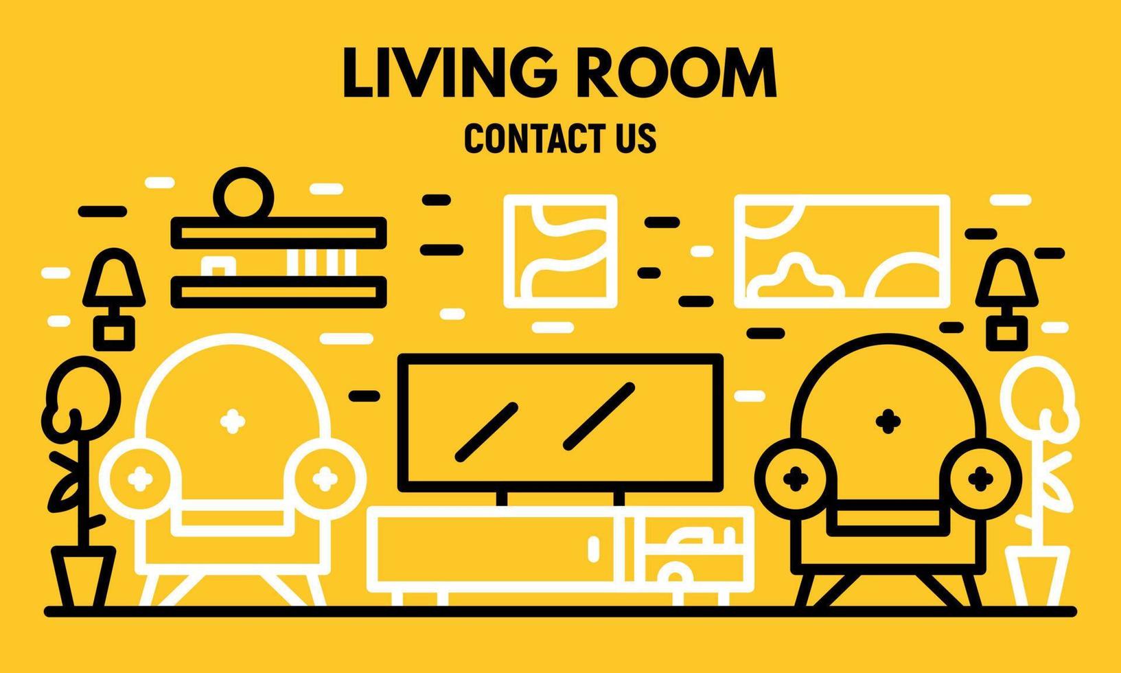 Living room banner, outline style vector