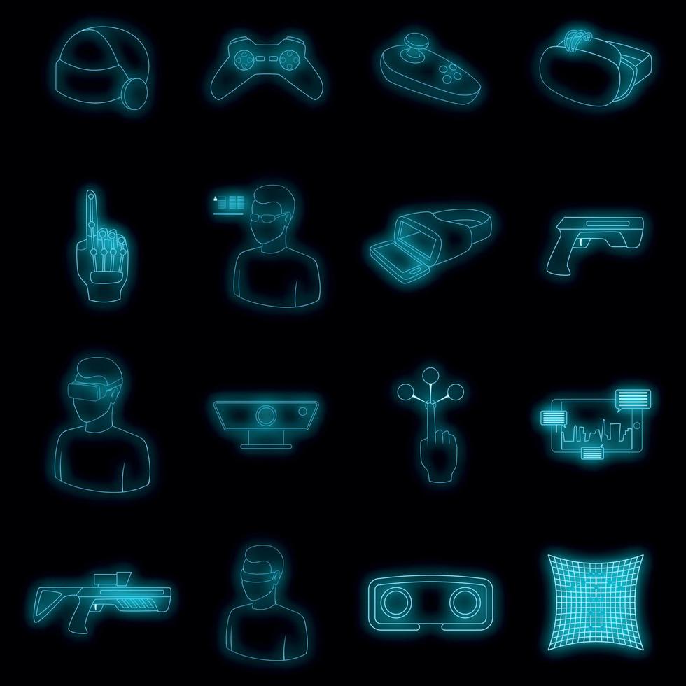 Virtual reality icons set vector neon