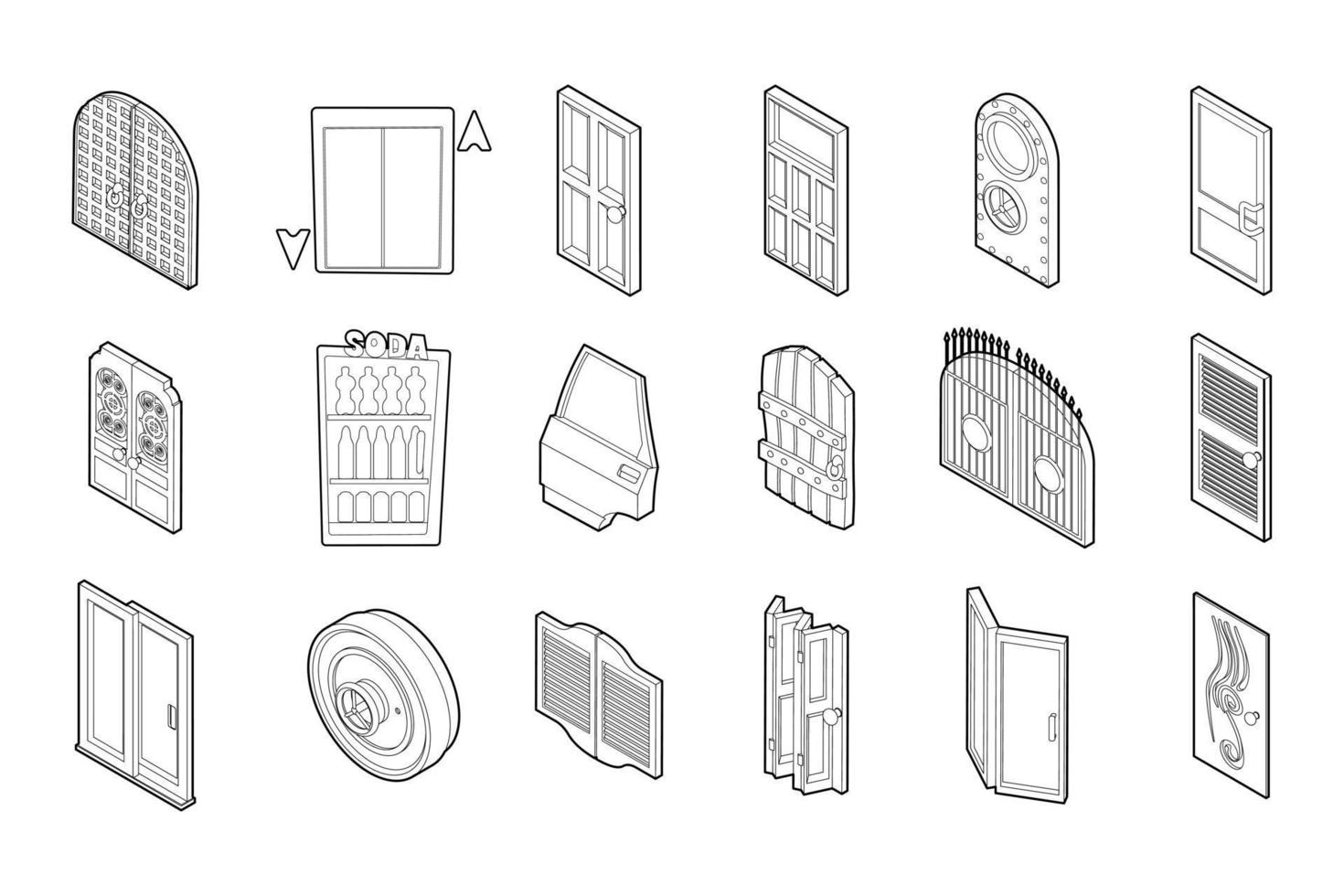 conjunto de iconos de puerta, estilo de contorno vector