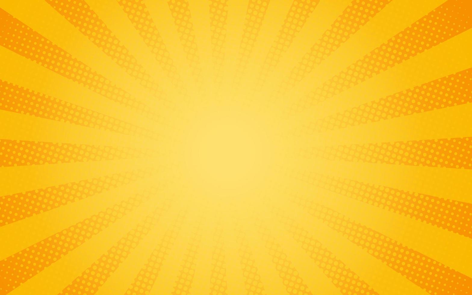 Sun rays Retro vintage style on yellow and orange background, Comic pattern with starburst and halftone. Cartoon retro sunburst effect with dots. Rays. Summer Banner Vector illustration