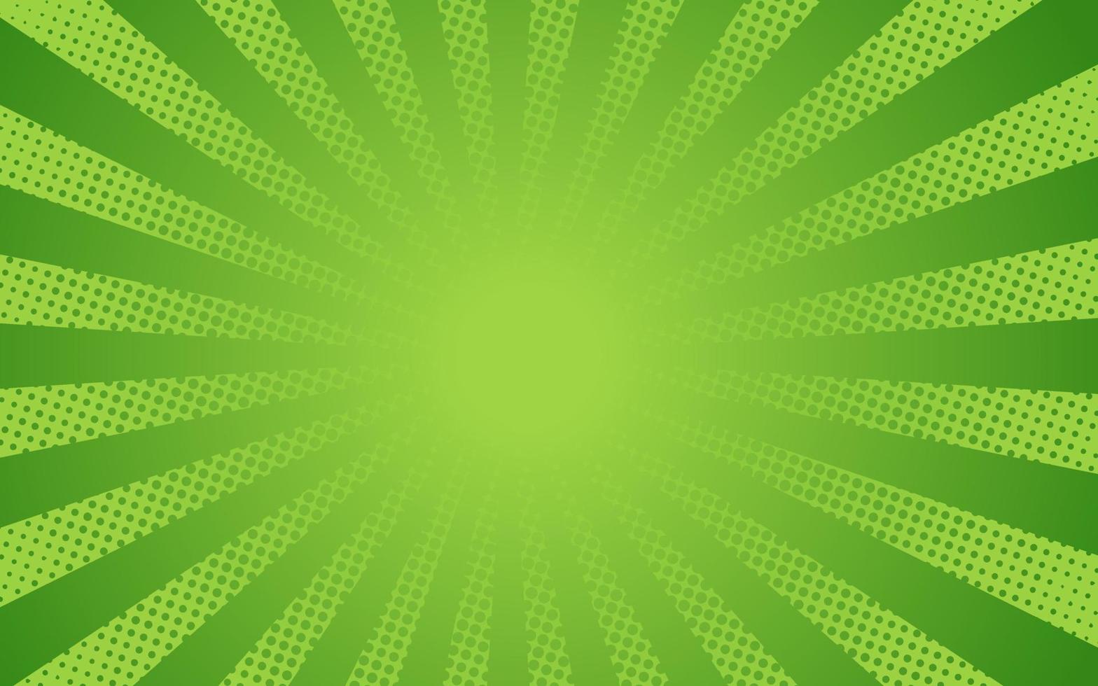 Sun rays Retro vintage style on green background, Comic pattern with starburst and halftone. Cartoon retro sunburst effect with dots. Rays. Banner vector illustration