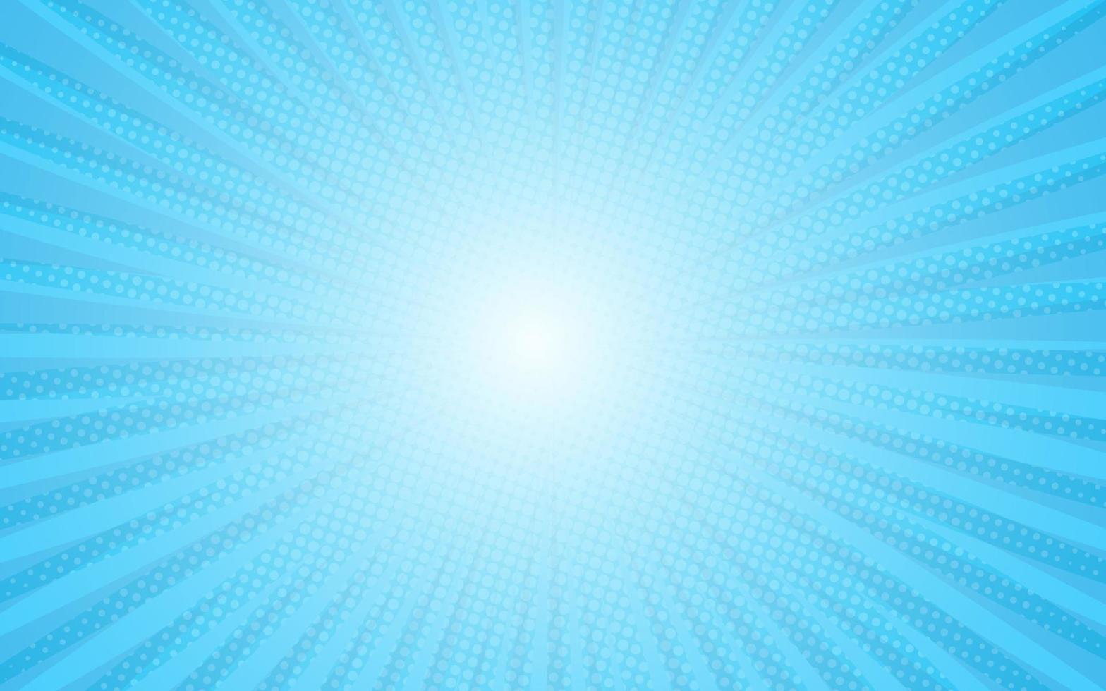 Sun rays retro vintage style on blue background. Comic pattern with starburst and halftone. Cartoon retro sunburst effect with dots. Rays. Vector illustration. Superhero wow banner.
