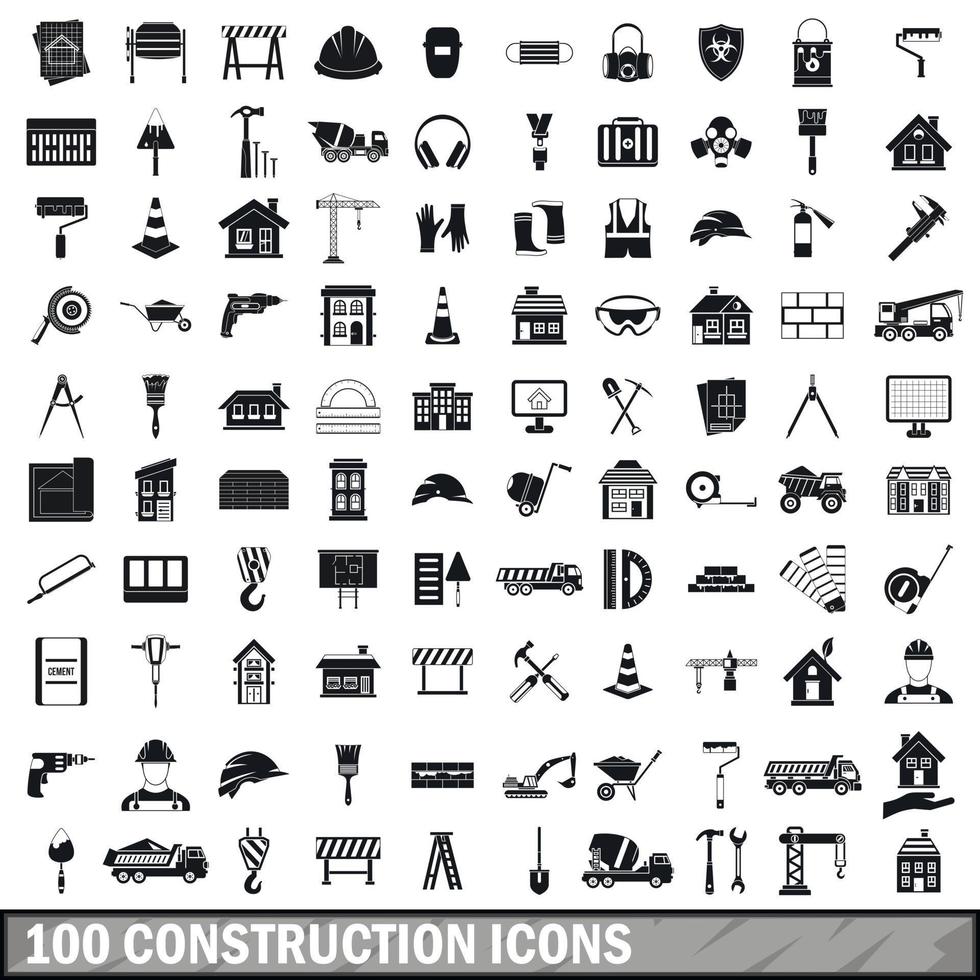 100 construction icons set in simple style vector