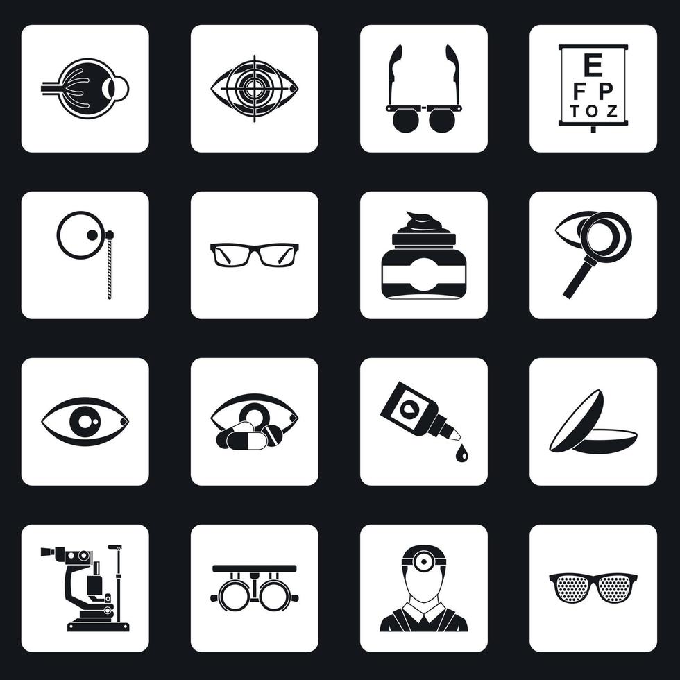 Ophthalmologist tools icons set squares vector