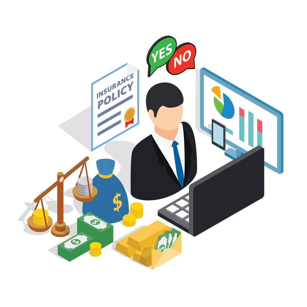 Broker clip art set, isometric style vector