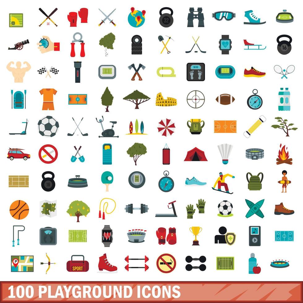 100 juegos de iconos, estilo plano vector