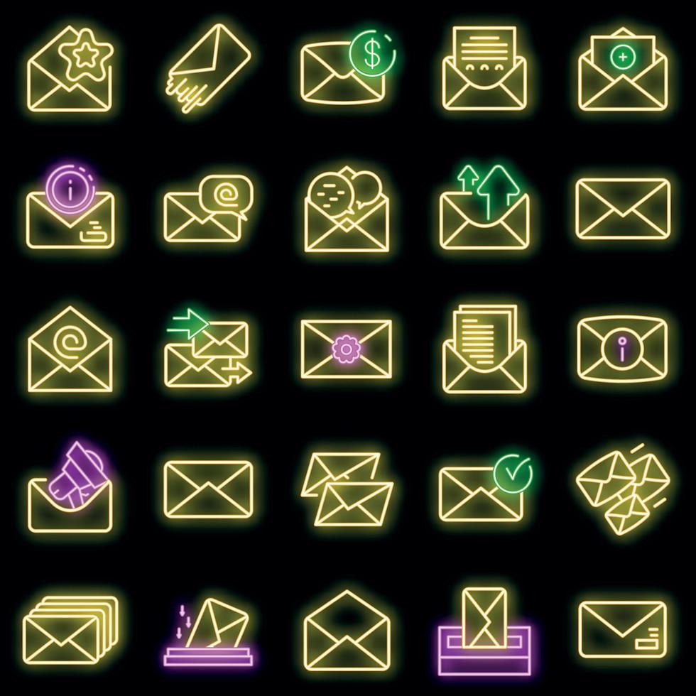 Envelope icons set vector neon