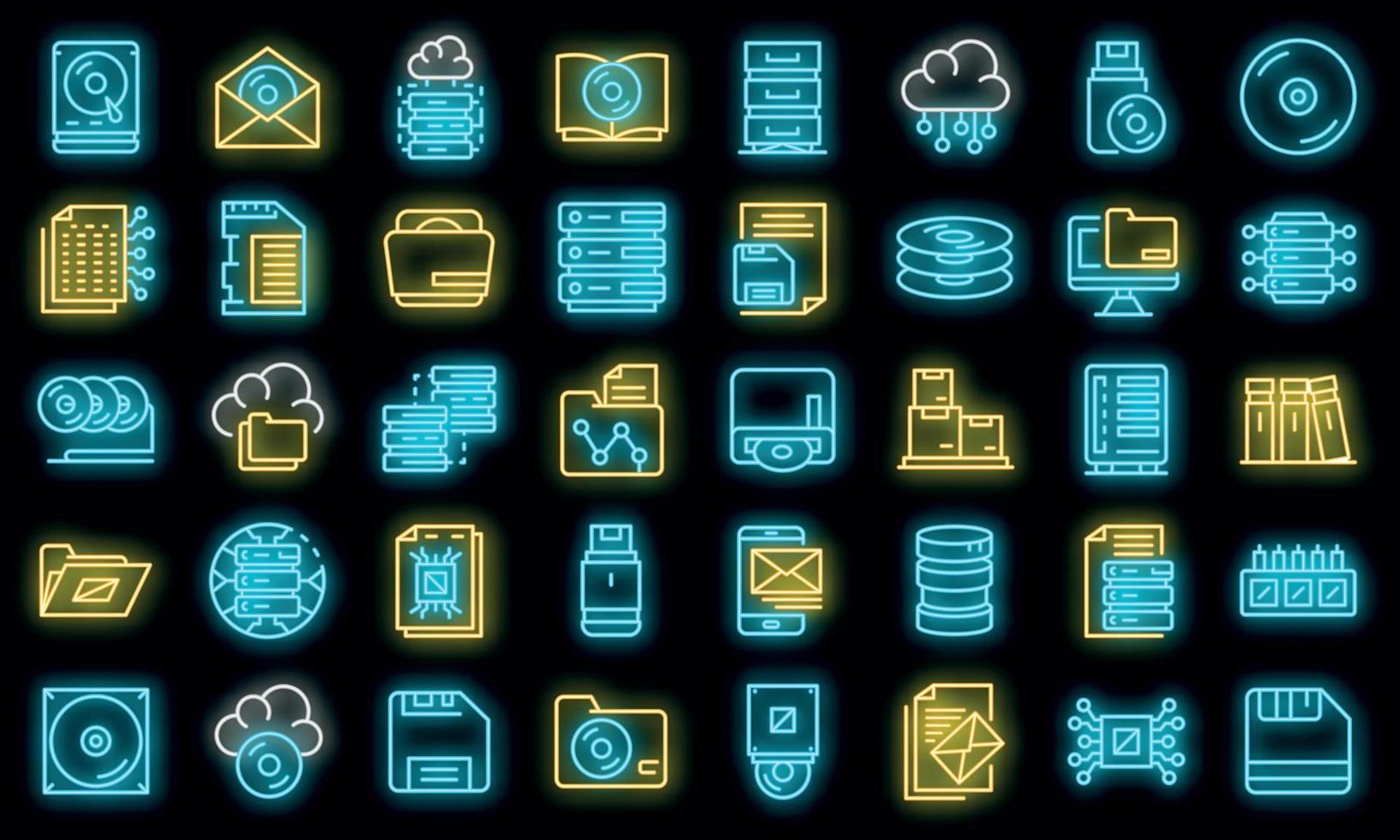 Storage icons set vector neon