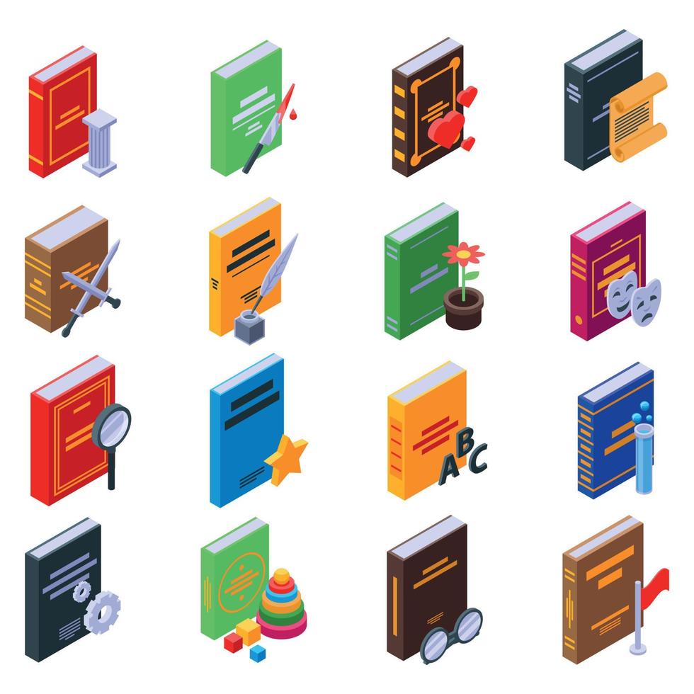 Literary genres icons set, isometric style vector
