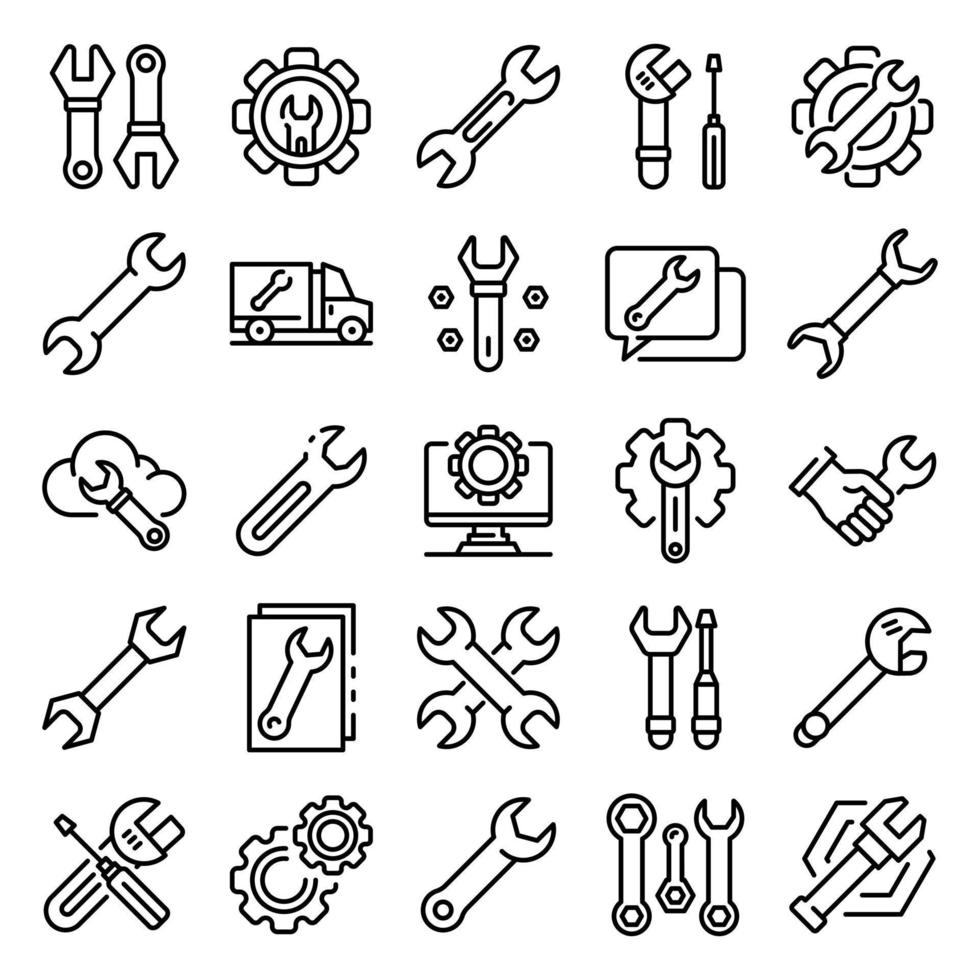 Wrench icons set, outline style vector