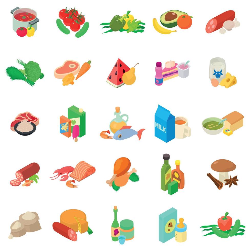 World cuisine icons set, isometric style vector