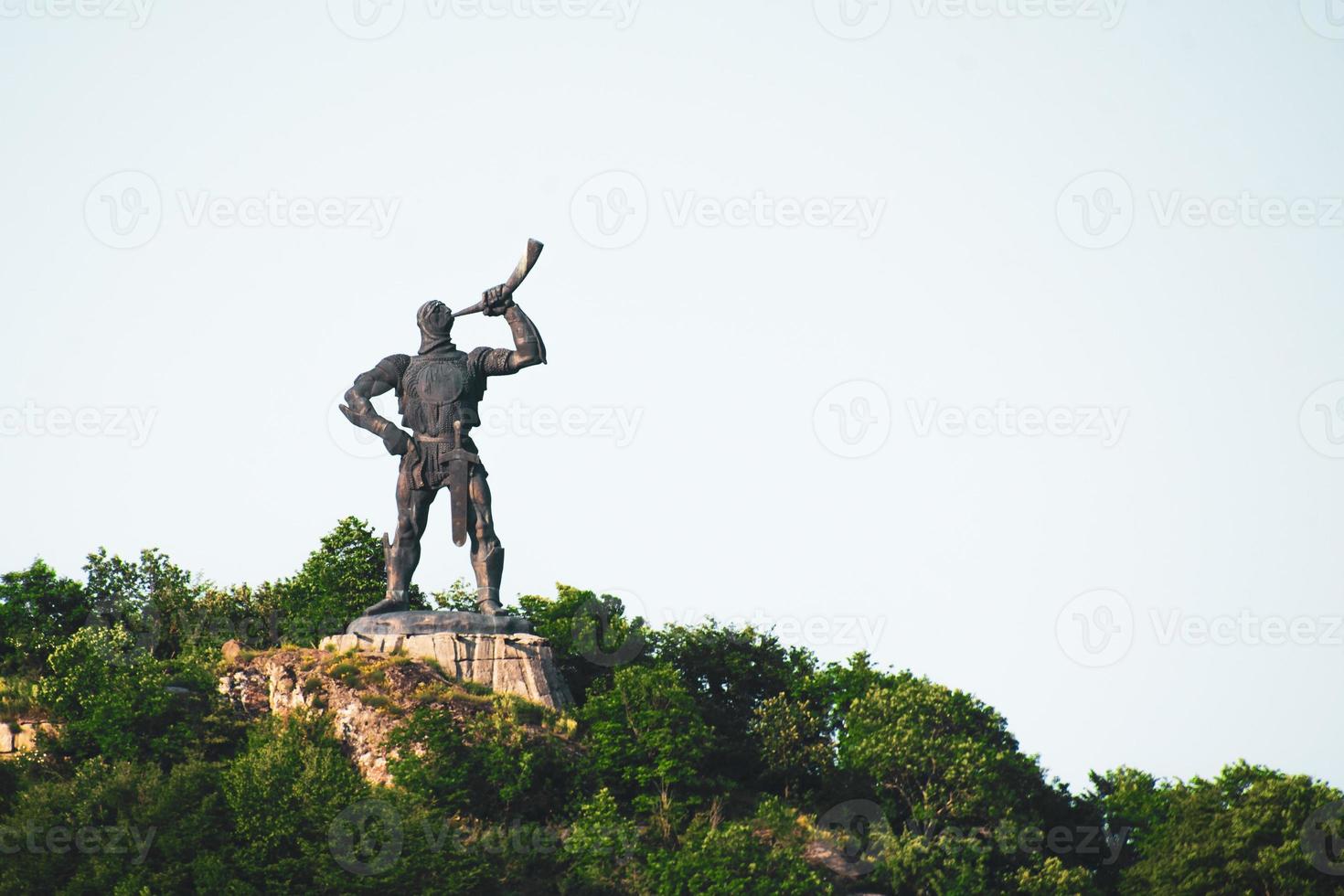 Giant fighter statue monument in Didgori - historical site memorial. Georgia historical sightseeing landmarks photo