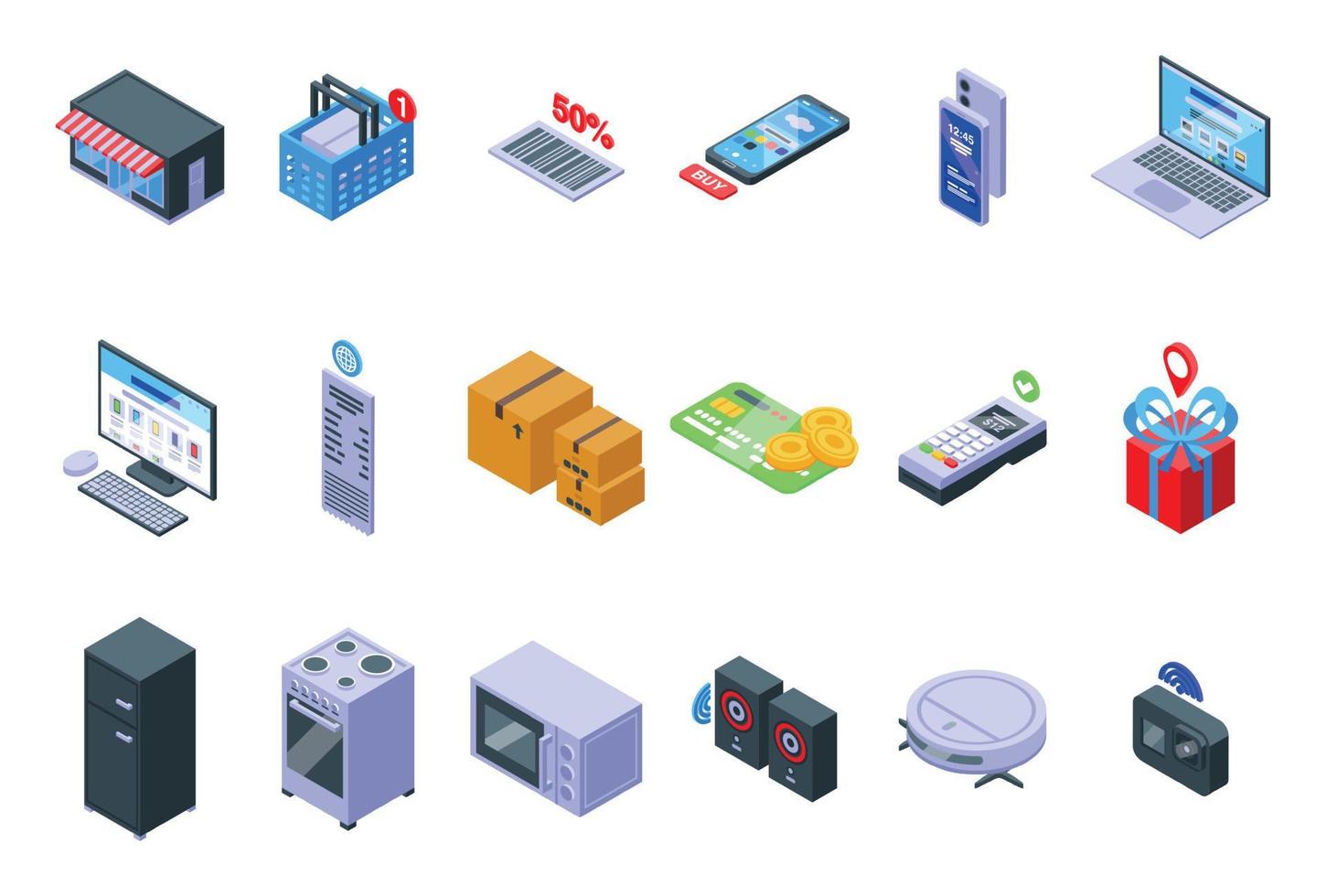 Technology store icons set isometric vector. Electronic mobile vector