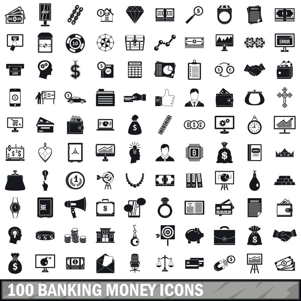 100 iconos de dinero bancario, estilo simple vector