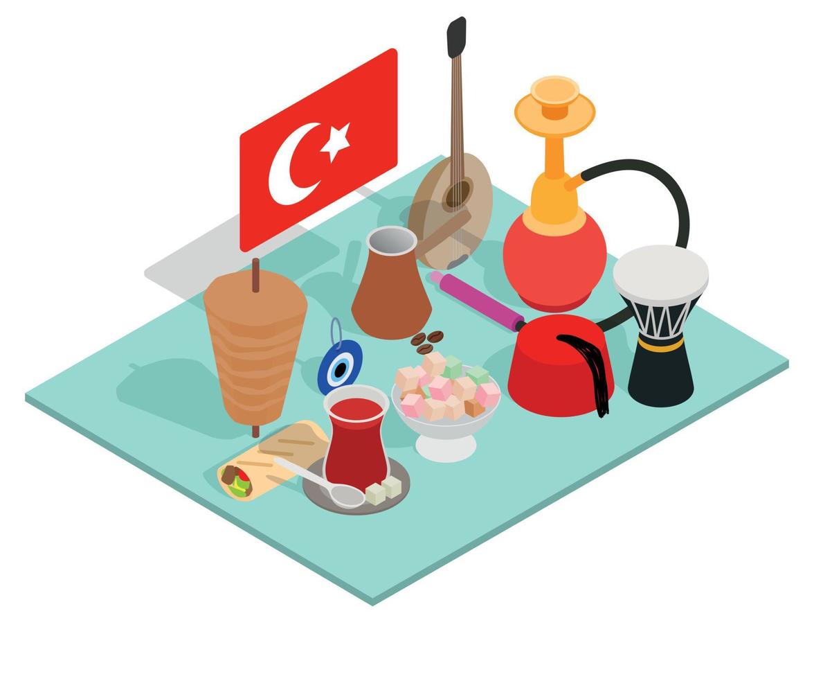 Turkish tea concept banner, isometric style vector
