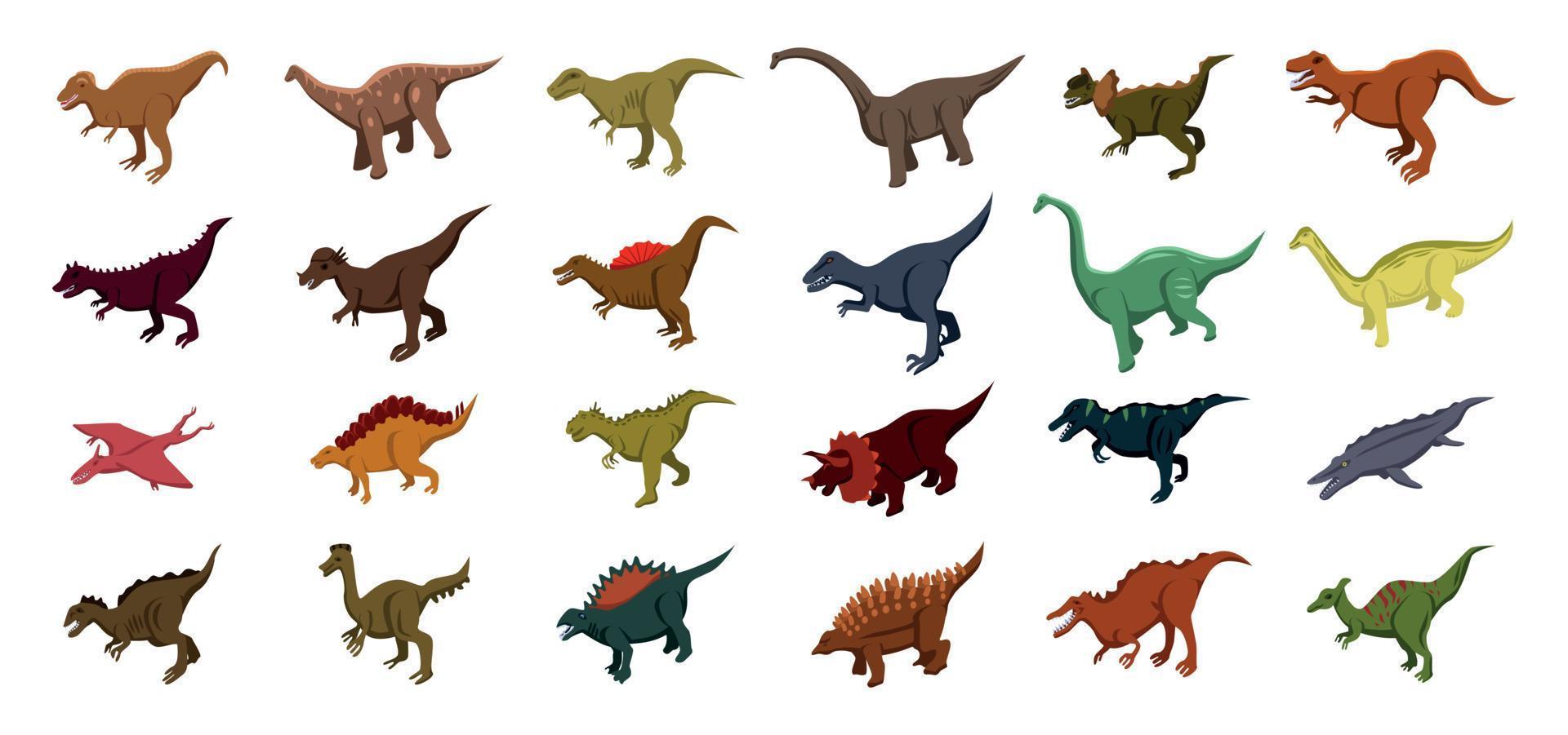 conjunto de iconos de dinosaurios, estilo isométrico vector