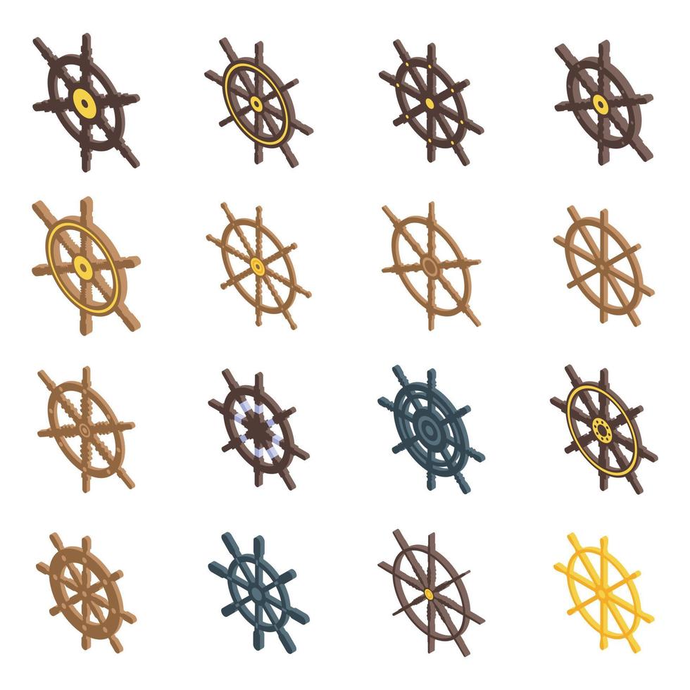 conjunto de iconos de rueda de barco, estilo isométrico vector