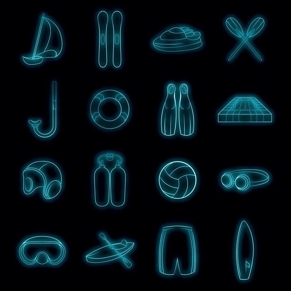 Water Sport Icons set vector neon