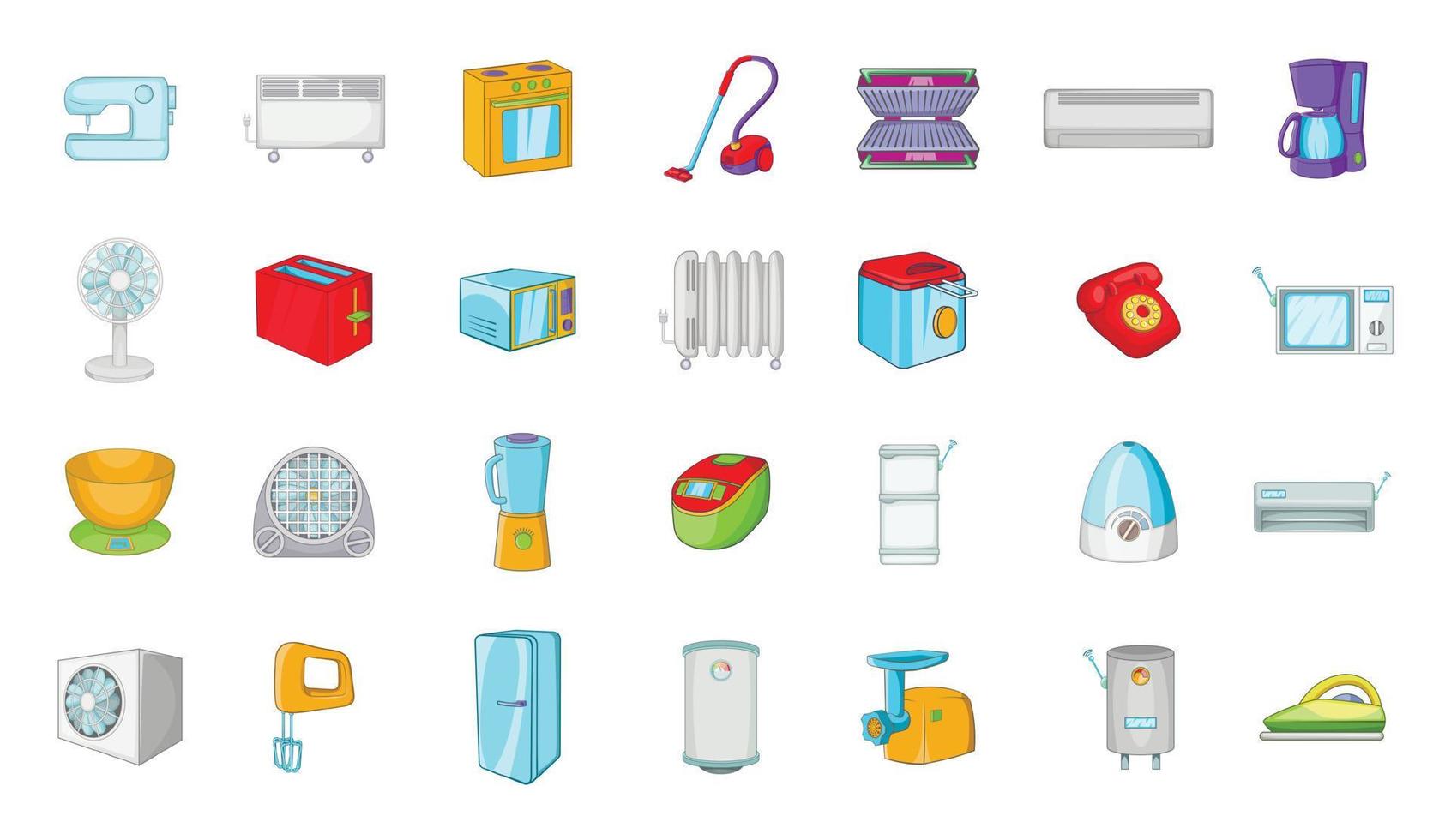Appliances icon set, cartoon style vector