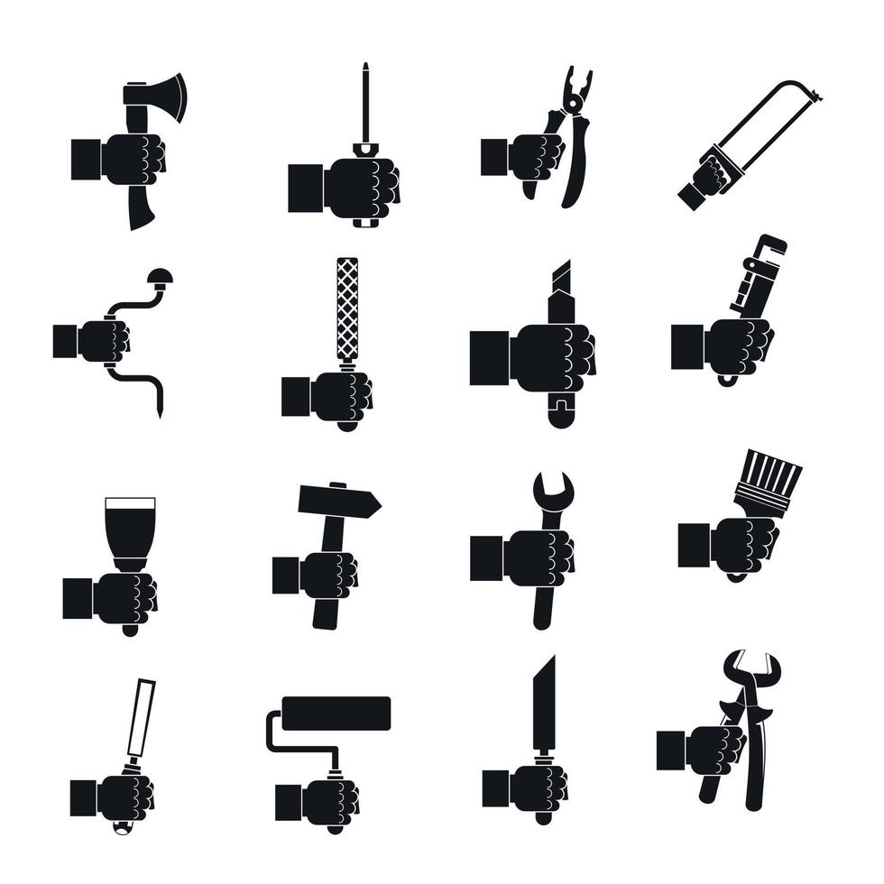 Hand tool icons set building, simple style vector